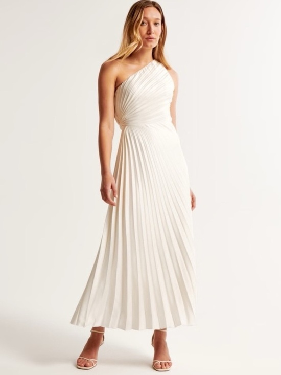 Abercrombie & Fitch Dresses & Skirts - Abercrombie & Fitch Giselle Ivory One Shoulder Pleated Maxi Dress Sz Large Tall